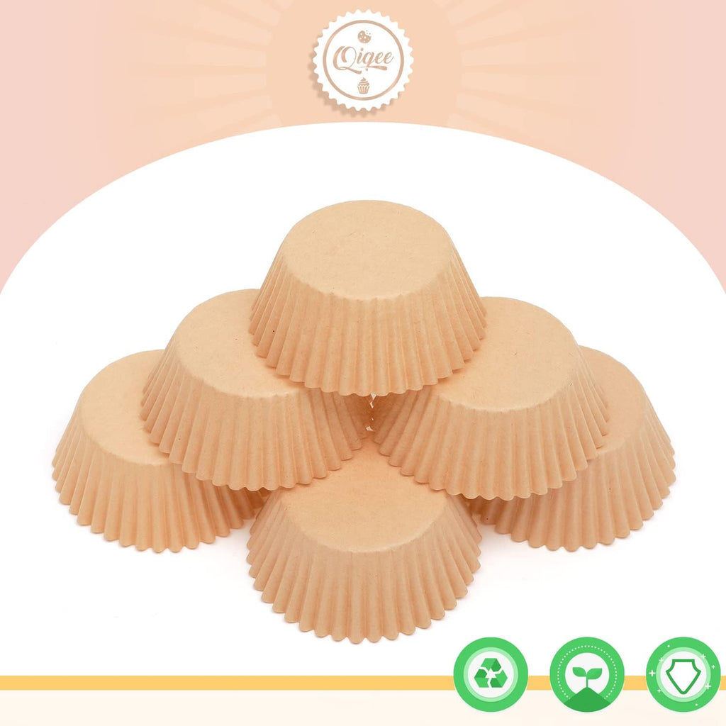 Qiqee 600 Pcs Natural Cupcake Liners - Food Grade Brown Muffin Baking Cups | No Smell, Standard Size