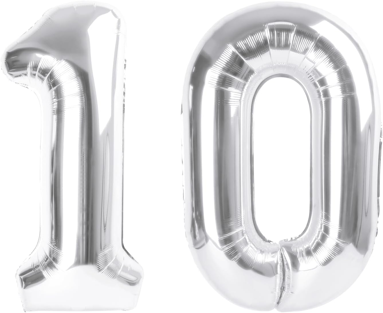 Number Balloon | 40-Inch Silver Foil Balloon for 10th Birthday Celebrations & Anniversaries
