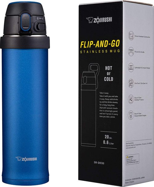 Zojirushi SM-QHE60AK, Flip-and-Go Stainless Mug, 20-Ounce, Cobalt Blue, 1 Count (Pack of 1)