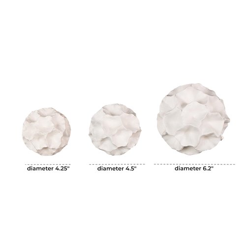 Deco 79 Resin Floral Decorative Orbs & Vase Filler Decorative Balls with Varying Sizes, Set of 3 Vase Filler 6", 5", 4" H, White