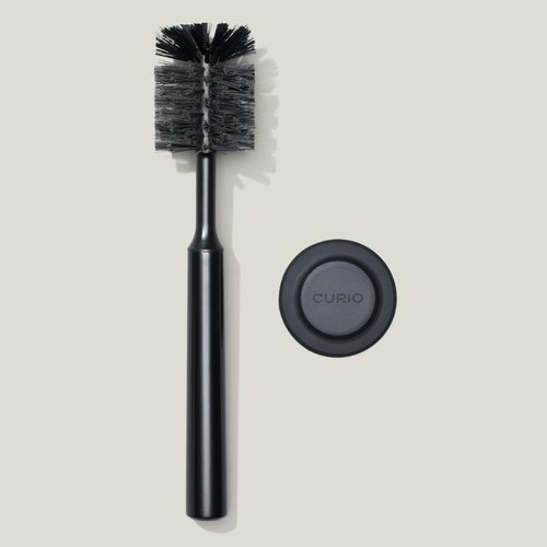 Curio Home Goods Ionic Bottle Brush, Magnetized to Stand Upright, Stainless Steel with Replaceable Head, Onyx/Black