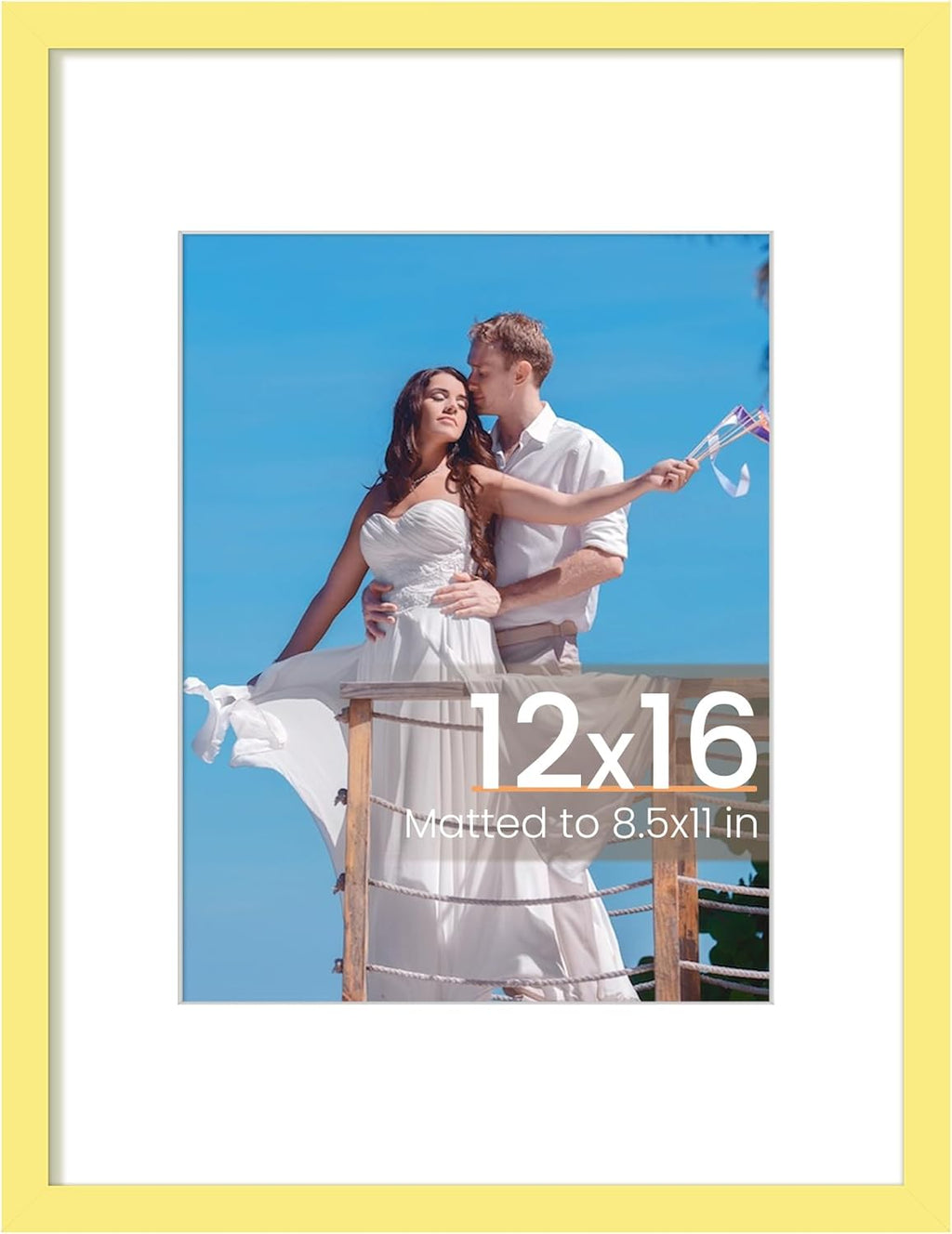 Upsimples 12x16 Picture Frame - Versatile Display for 8.5x11 Photos with Mat or 12x16 Without - Yellow, 1 Pack
