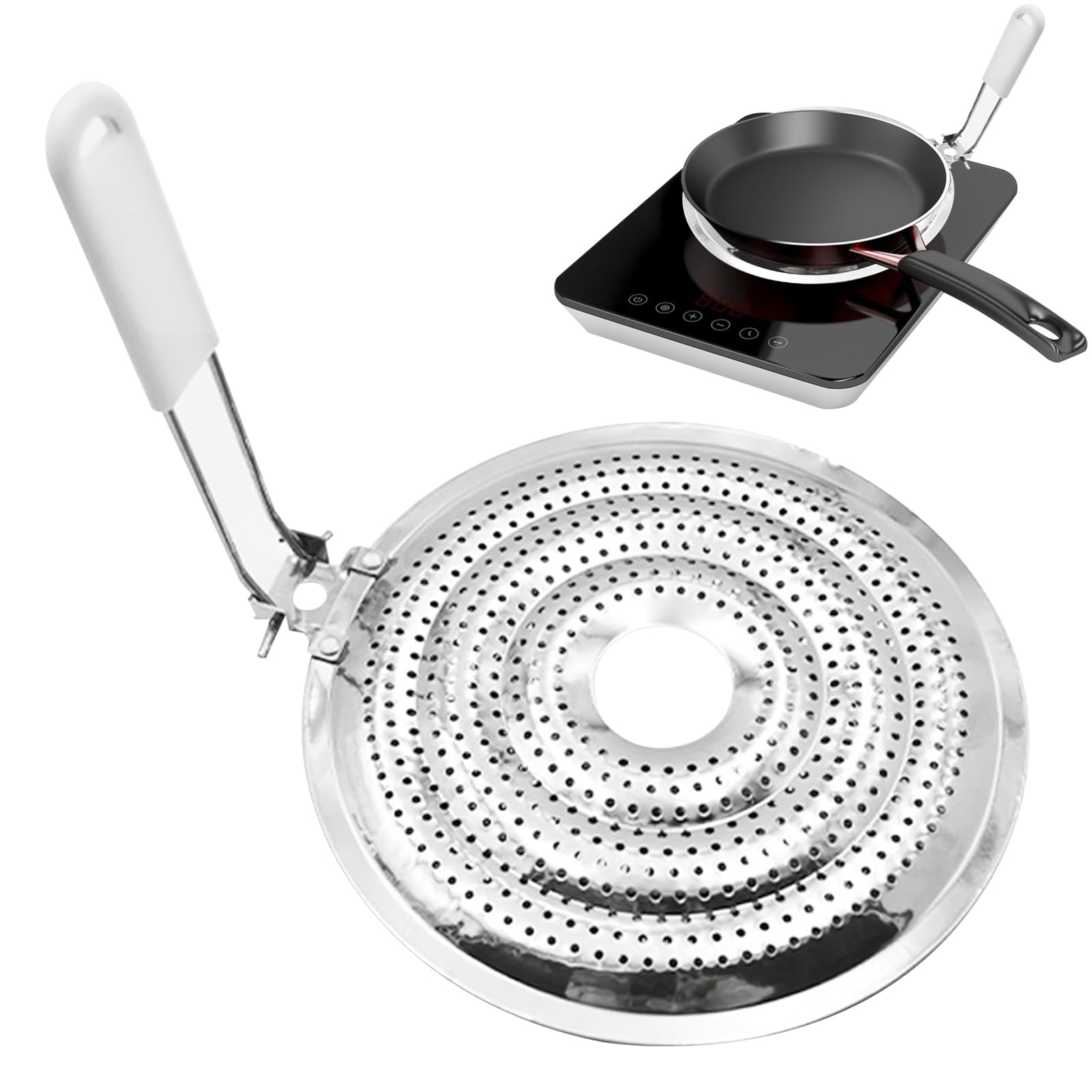 Heat Diffuser,Stainless Steel Heat Diffuser With Cool Touch Handle for Gas and Electric Stove Induction Cooktop Compatibility Simmer Plate Even Heat Distribution Food Warmer(size:7.99 x 7.36inch)