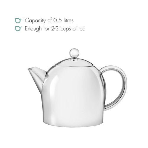 bredemeijer Santhee Double Walled Teapot, 0.5-Liter Stainless Steel Glossy Finish with Glossy Accents