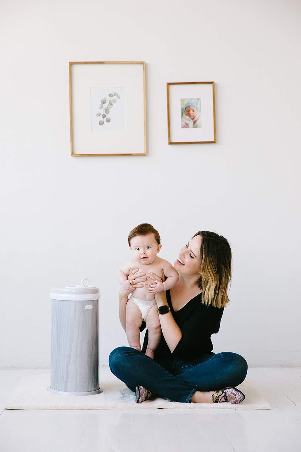Ubbi Steel Diaper Pail - Odor Locking Design | No Special Bag Required | Woodgrain Finish