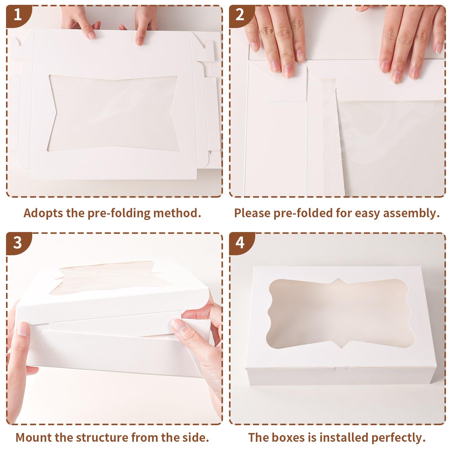 PFAMKEER 12pcs12x8x2.5 Inches Bakery Boxes,Cookie Boxes with 3Style for Window Bread,Treat，Chocolate,Strawberries,Dessert,Cakes,Donuts,Muffins,pastry