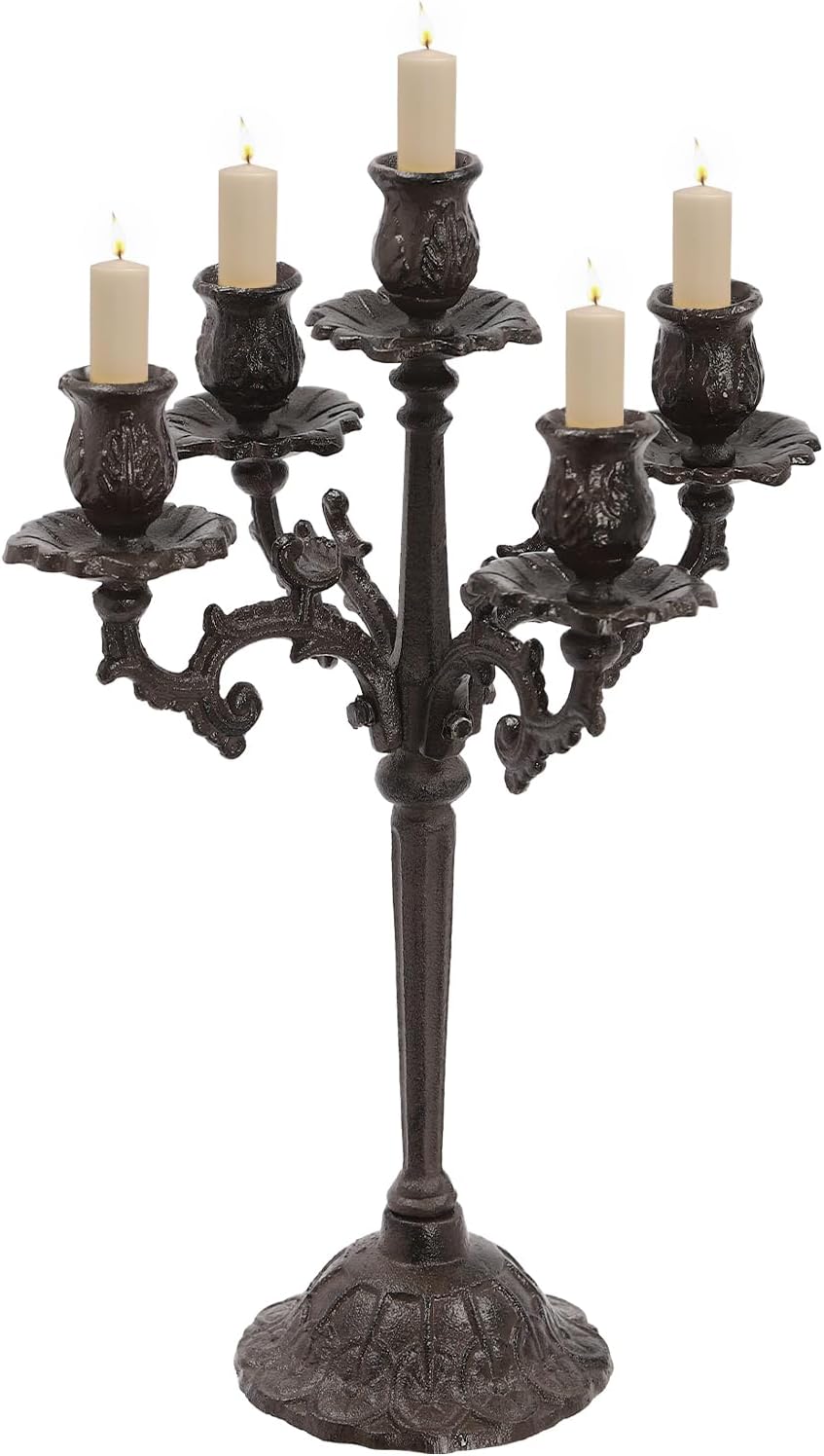 Skiennix 5-Arm Vintage Candle Holder - Heavy Duty Cast Iron Candelabra for Home Decor | Christmas & Wedding