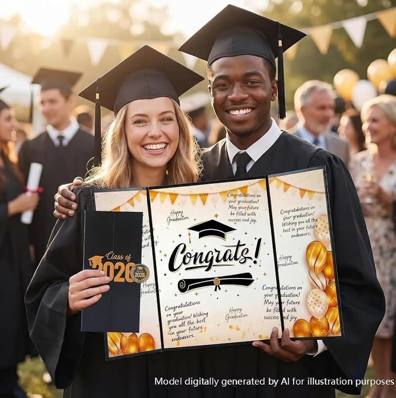 Elegant Graduation Guest Book 2026 - Black & Gold Party Decor