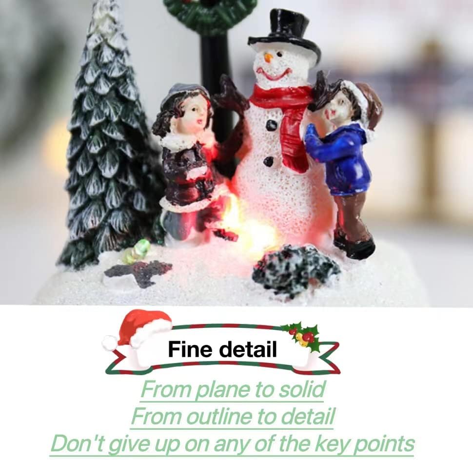 Skiennix Christmas Village Set - LED Warm Lights & Mini Snowman Figurines | Collectible House Decorations
