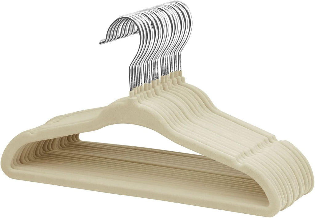 ManGotree Baby Velvet Clothes Hangers - Space-Saving Non-Slip Design | 15 Pack in Beige