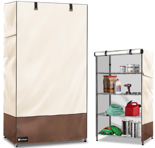Exokugo Wire Shelf Cover,600D Heavy Duty 100% Waterproof Shelf Covers for Wire Shelving,Outdoor Storage Shelves Cover for Metal Rack,36" W x 18" D x 72" H,Beige & Brown