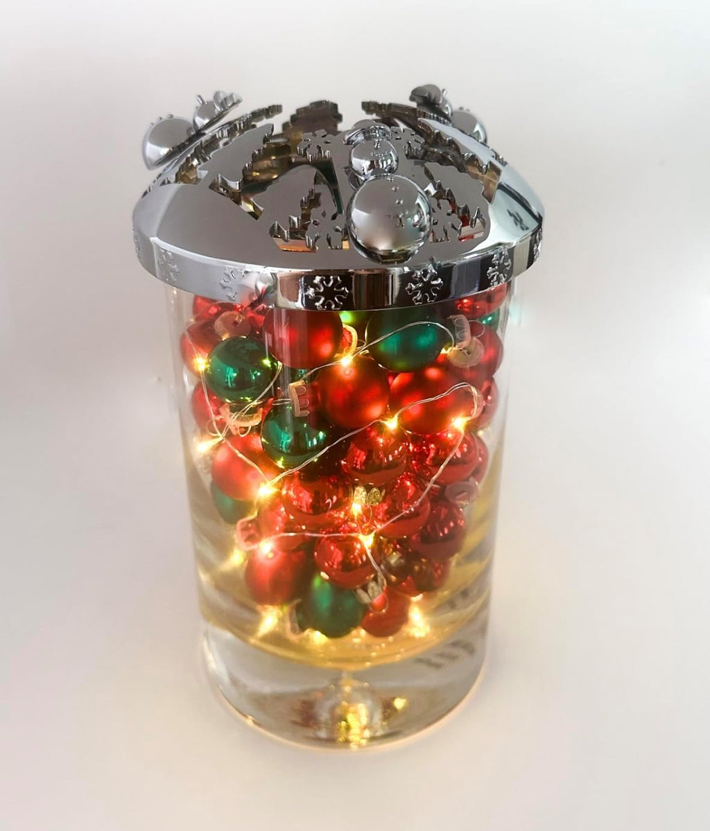 Skiennix Adjustable Candle Topper | Winter Snow Globe Design with Snowman Knobs - Perfect Jar Cover