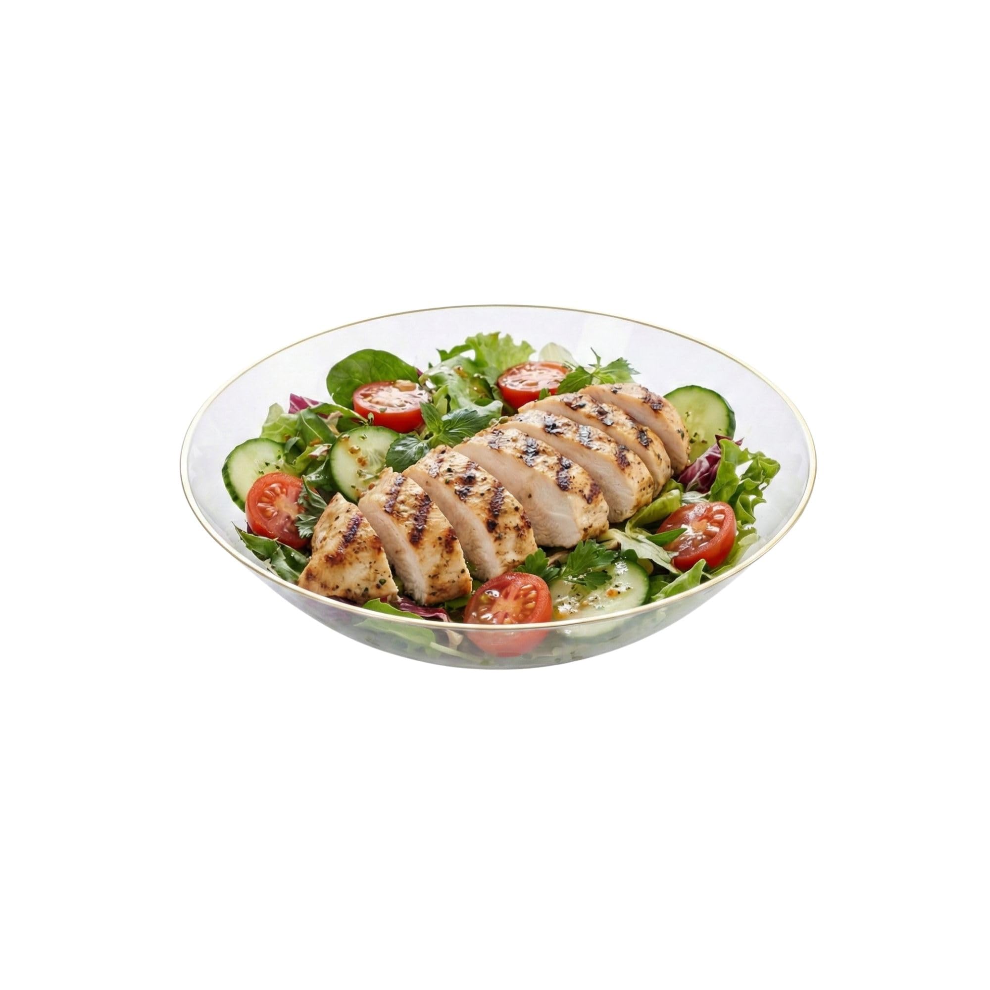 Restaurantware-Moderna 16 Ounce Plastic Bowls, 100 Durable Disposable Salad Bowls - Gold-rimmed, Heavy-duty, Clear Plastic Fancy Bowl, For Warm And Cold Foods, Ideal For Restaurants