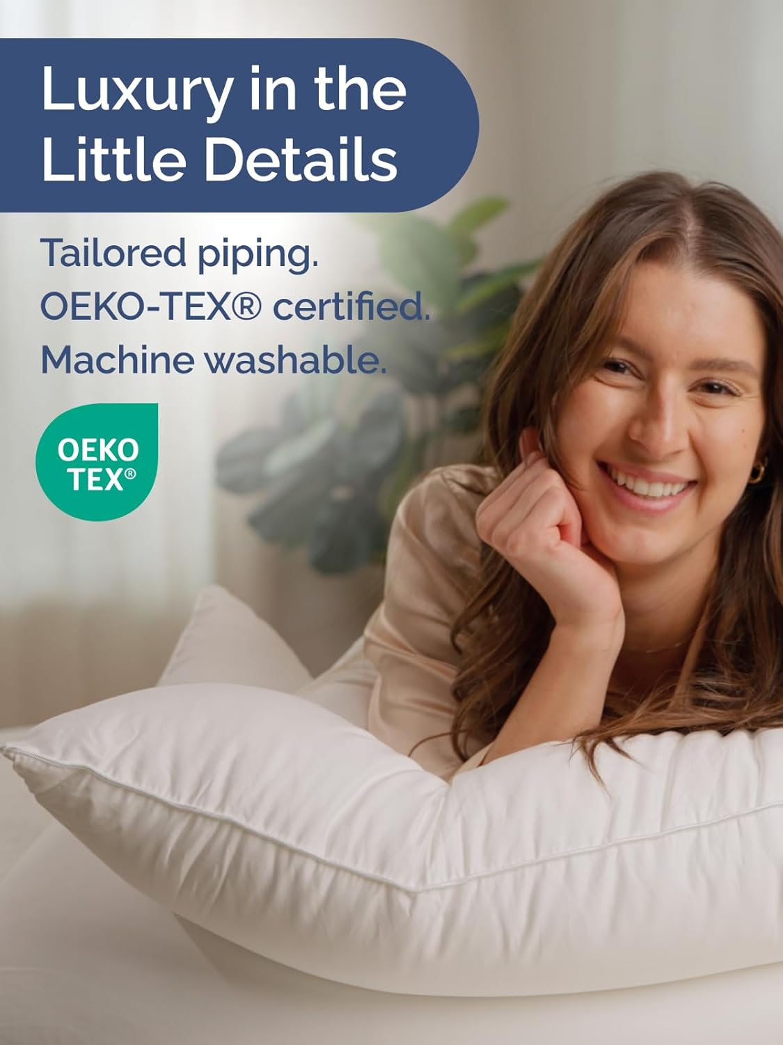 Skiennix 100% Cotton Bed Pillows - Soft Down Alternative Set of 2 - Queen Size, 20" x 36" - Breathable & Machine Washable