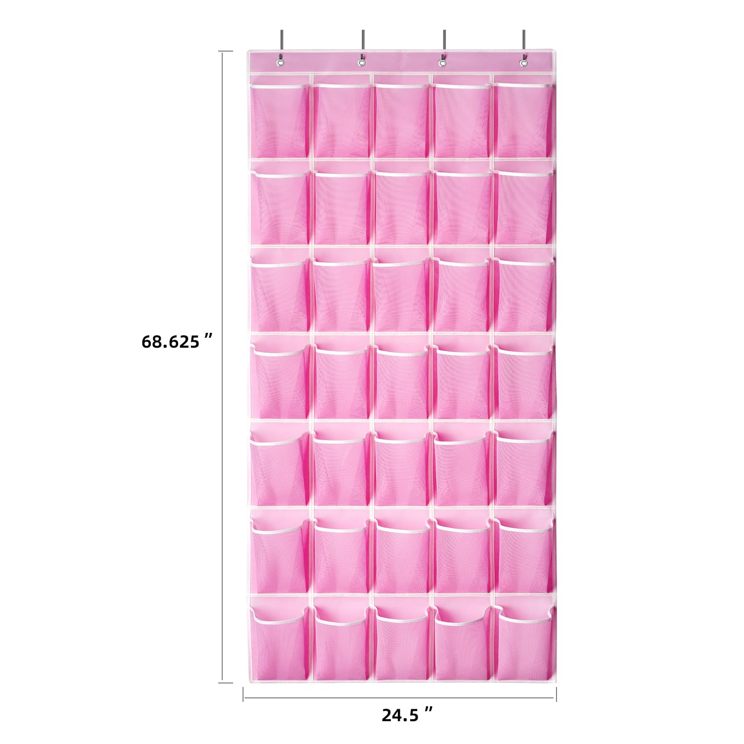 SAVERHO 35 Pockets Over the Door Shoe Organizer, Hanging Shoe Organizer for Door with 35 Mesh Pockets Large Capacity Shoe Hanging Storage Bag with 4 Metal Hooks (Pink-1Pack)