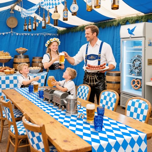 6-Pack Blue and White Checkered Oktoberfest Table Runners 14x108