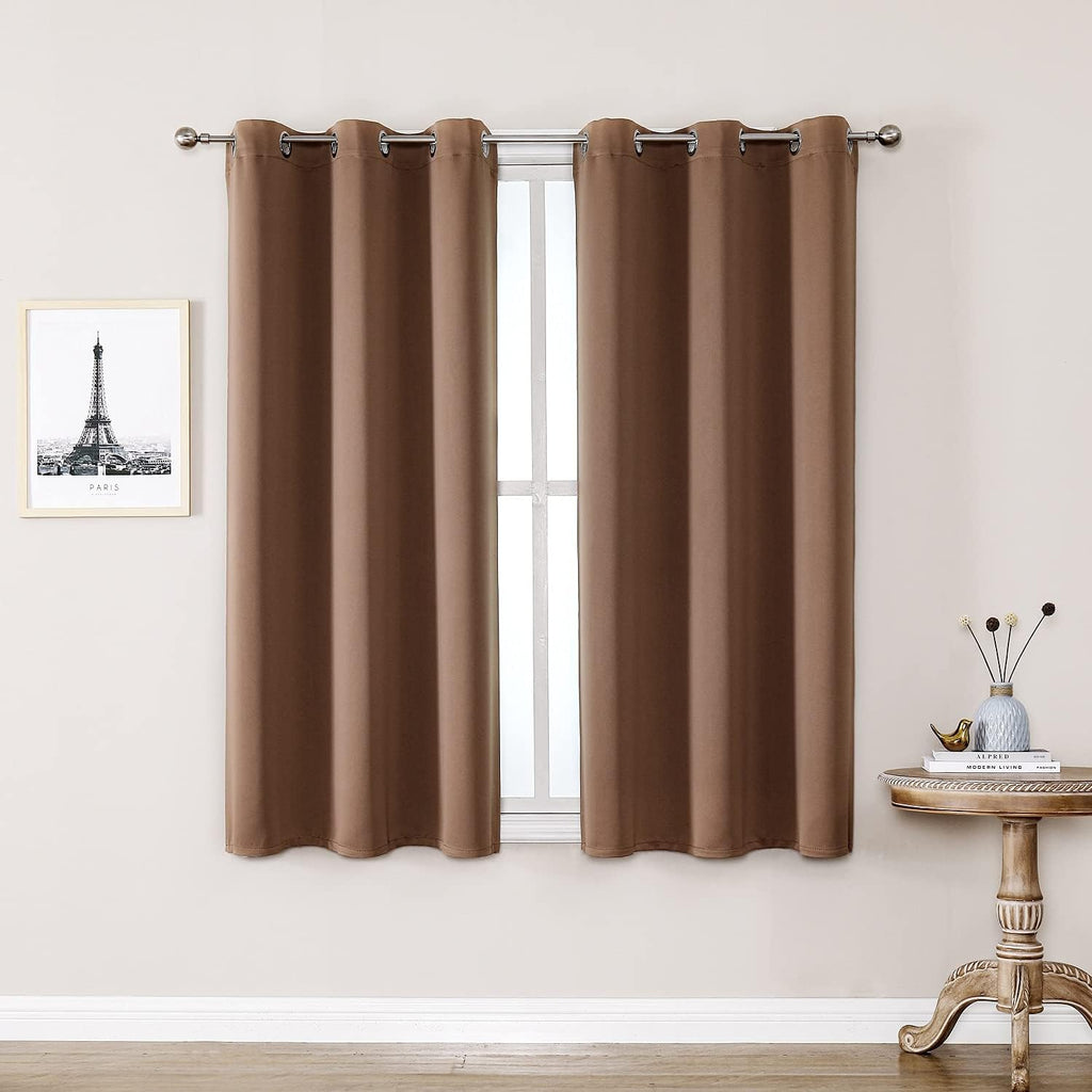 ChrisDowa Small Window Curtains - Thermal Insulated Grommet Room Darkening Panels, 29 x 40 Inch, Cappuccino (2 Pack)