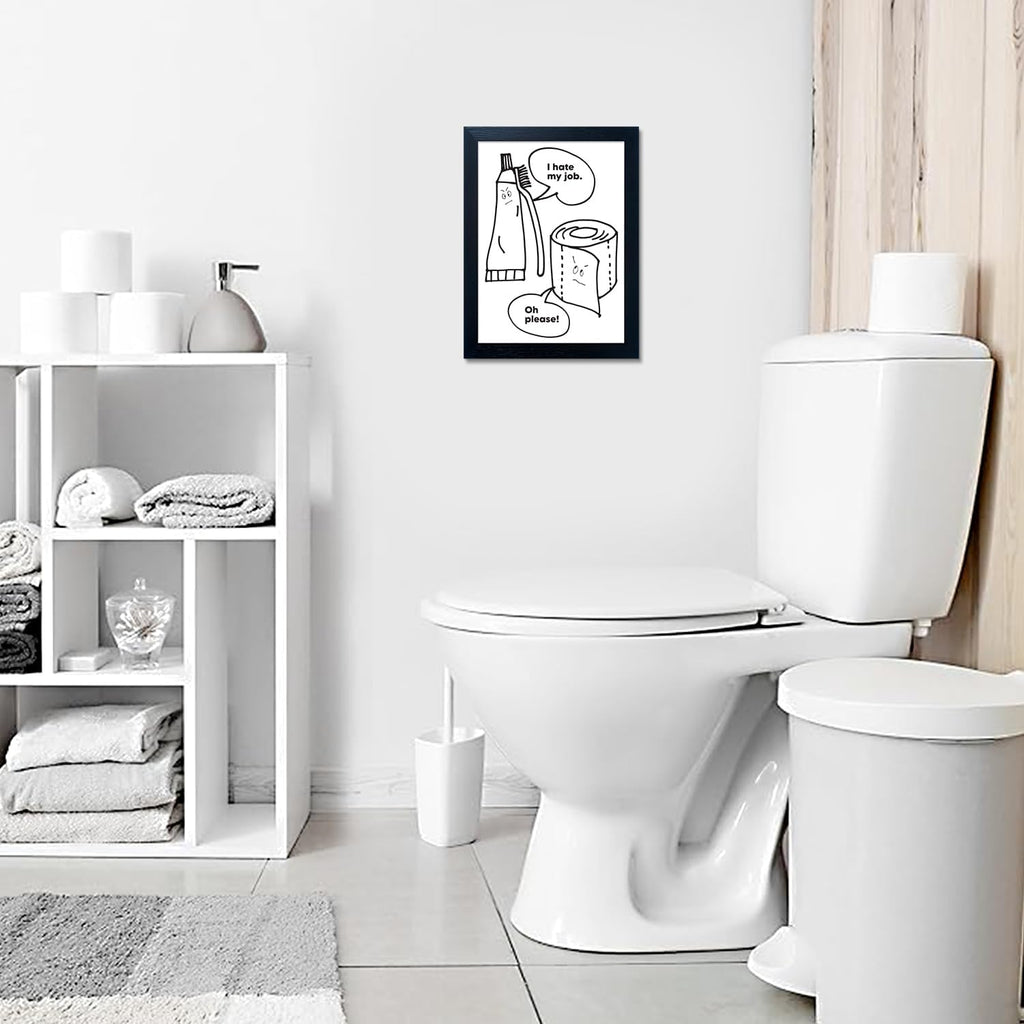 Regine Switzerland Black and White Bathroom Wall Art - Funny Quote Canvas Print | Framed Decor