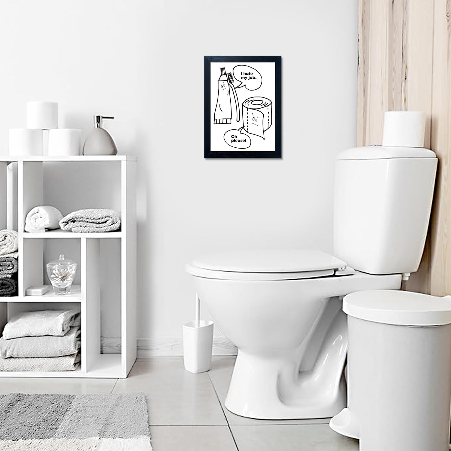 Regine Switzerland Black and White Bathroom Wall Art - Funny Quote Canvas Print | Framed Decor