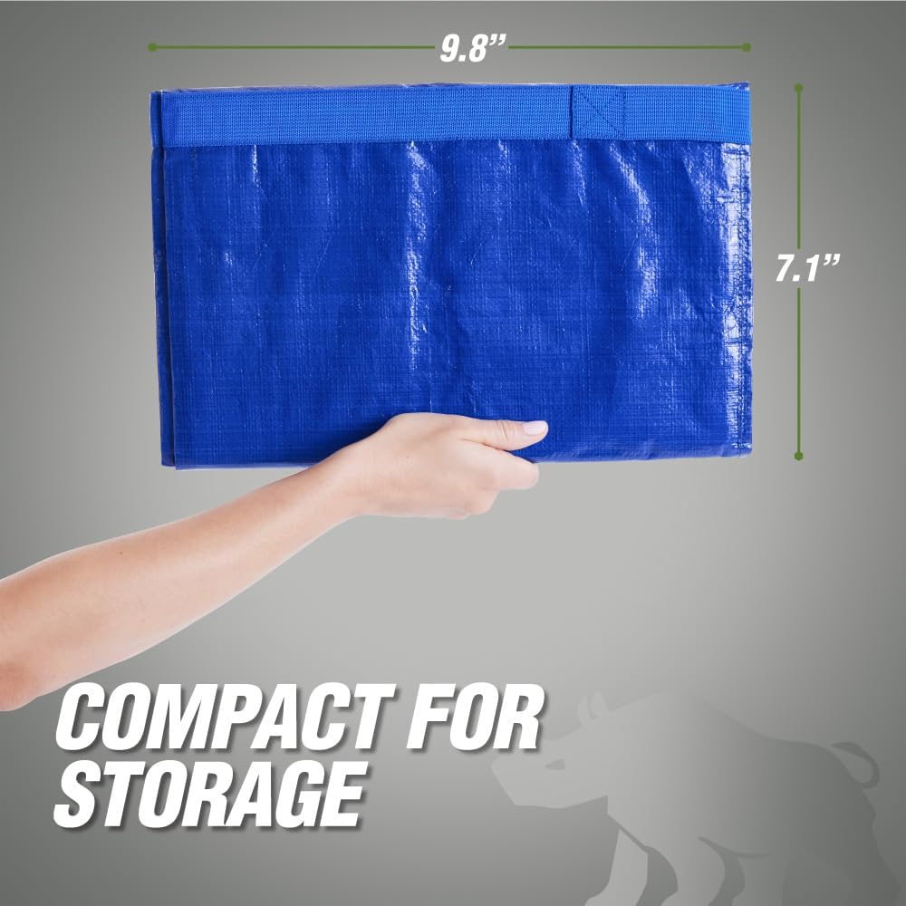 RUGGED RHINO Heavy Duty Extra Large Moving Bags - Durable Zipper & Strong Handles | Space-Saving Storage, Blue/Clear