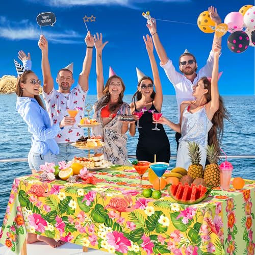 OHOME Tropical Hawaiian Tablecloths - 2 Pack Red Green Yellow Luau Decor