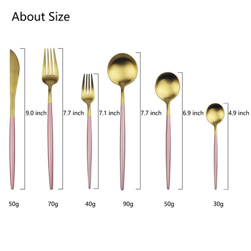 JASHII Luxury 18/10 Pink Handle Flatware Gold Silverware Set 304 Stainless Steel Flatware Cutlery Set| 24-Piece Adaline Royal Modern Satin Finish| BEST Birthday Wedding Gift (Pink Handle Matte Gold)