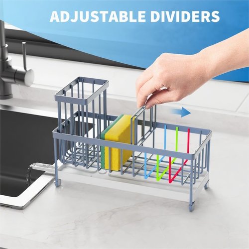 Cisily Sponge Holder - Rustproof 304 Stainless Steel Kitchen Sink Caddy Organizer | Gray Blue, 9.25”