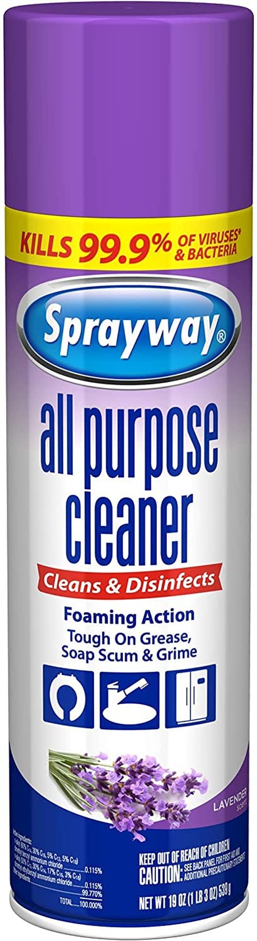 Sprayway Foaming Action All Purpose Cleaner and Disinfectant, Lavender Scent, 19 oz.,SW5013R