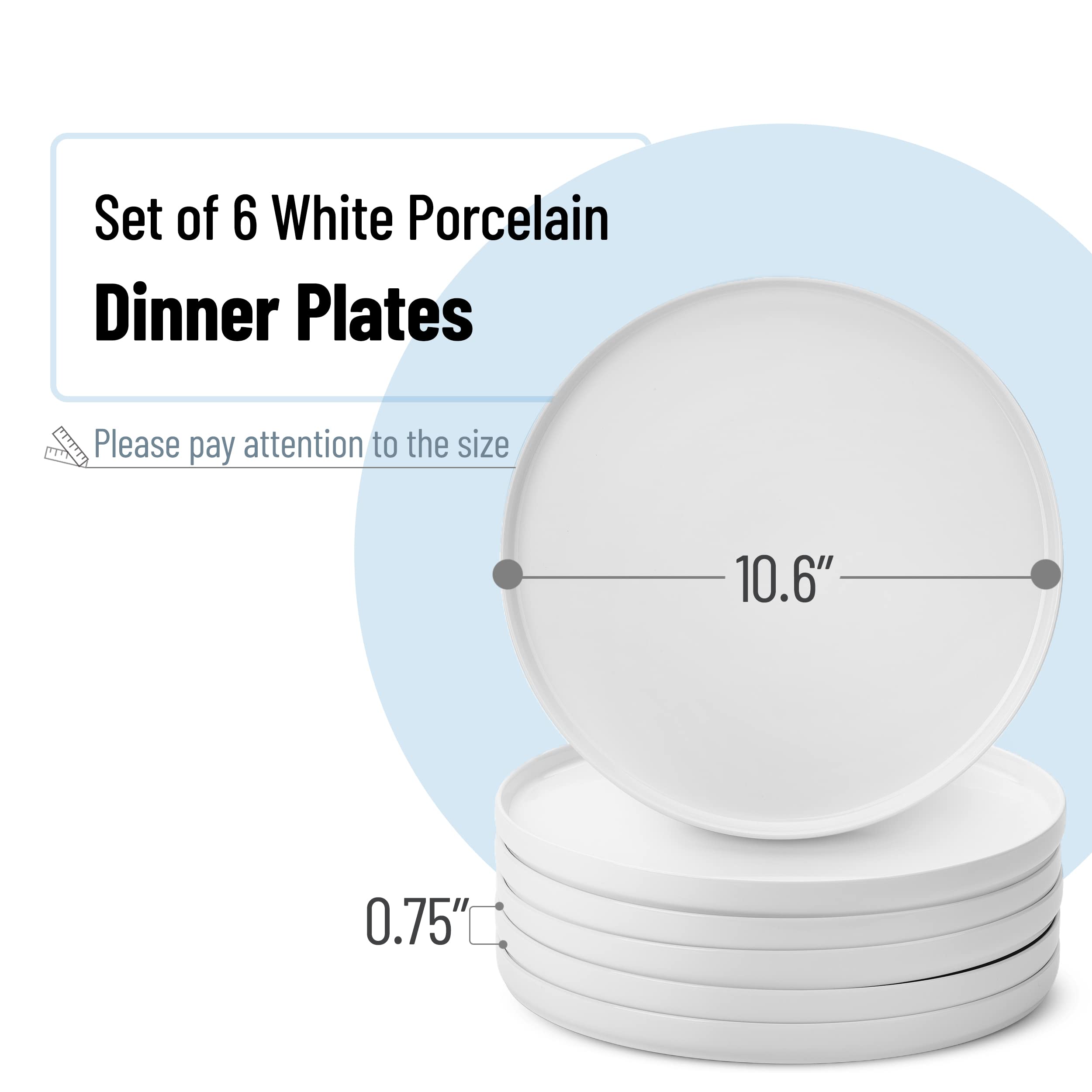 BTaT- White Cereal Bowls, Set of 6, 22 Ounces and Porcelain White Dinner Plates, Set of 6, 10.6 inch