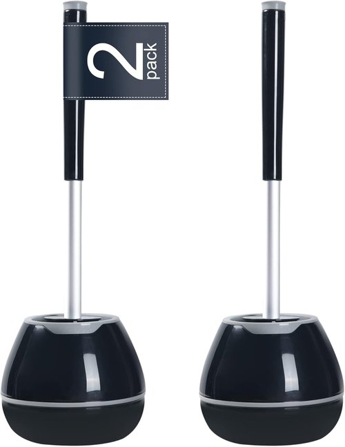 BOOMJOY Toilet Brush Set - Silicone Bowl Brushes with Tweezers for Effective Bathroom Cleaning | Black & Grey