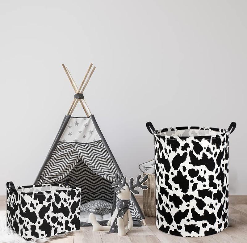 Cow Print Storage Basket - Cute Canvas Organizer Bin for Home