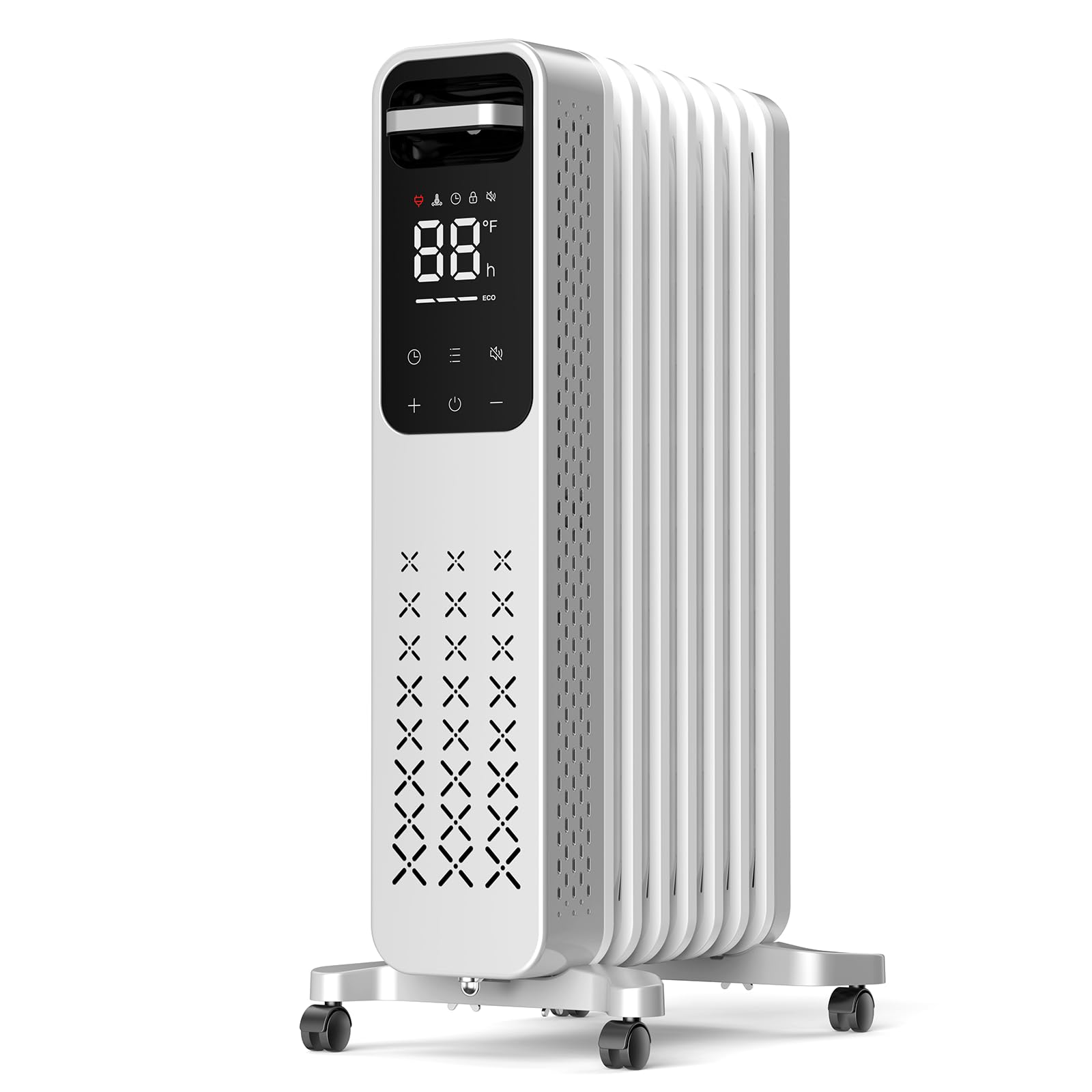 ZAFRO 1500W Oil Filled Radiator Heater, Energy Saving & Digital Thermostat, 24H On/Off Timer, Quiet Portable Wheeled Heater with Tip-Over & Overheat Protection for Home Office Indoor Use, Grey