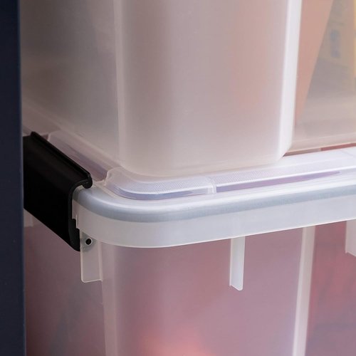 IRIS USA WeatherPro 74 Qt Storage Bins - BPA-Free Plastic with Tight Seal, Stackable & Nestable | Clear/Black, 2 Pack