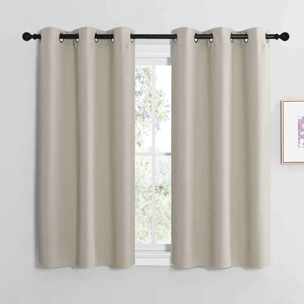 NICETOWN Kitchen Curtains - Thermal Insulated Grommet Room Darkening Draperies | Natural, 2 Panels (W42 x L48 inches)