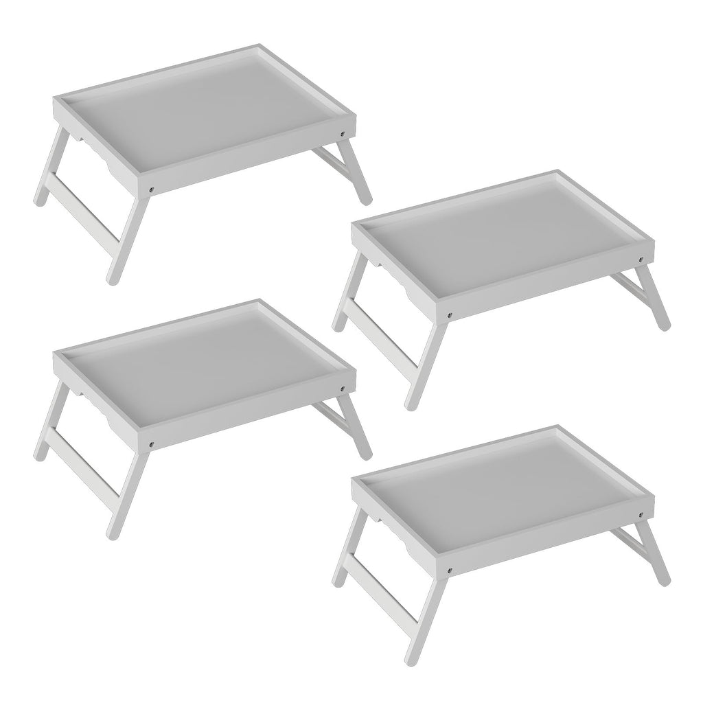Youpehom Bed Tray Table with Folding Legs, Bamboo Breakfast in Bed for Kitchen Serving Tray, Sofa, Eating, Used As Laptop Desk Snack Tray (4 Pack, White Color)
