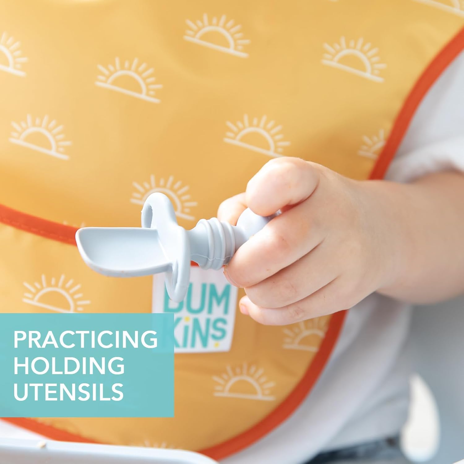Bumkins Baby Utensils Set - Chewtensils Silicone Spoons & Fork for Self-Feeding | Gray, 6 Months+