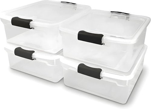 HOMZ 15.5 Quart Clear Plastic Storage Bins - 4-Pack Stackable Organizers for Home & Office