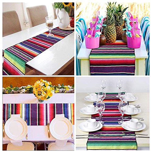 Purple Mexican Serape Table Runner 14x84 Inch for Parties Wedding Outdoor Decor