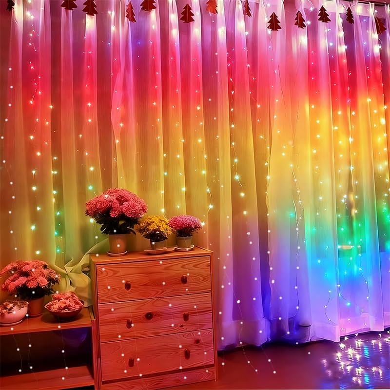 Skiennix 300LED Fairy Curtain Lights - 9.8x9.8Ft Warm White USB with 8 Modes & Timer for Indoor/Outdoor Decor