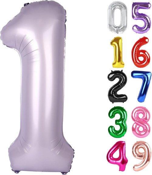 Lilac Number 1 Balloon - 40 Inch Shiny First Birthday Decoration for Baby Boy/Girl