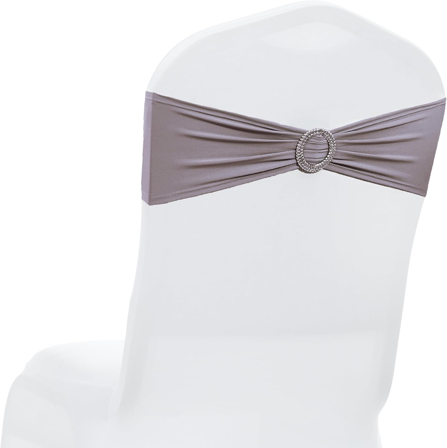 MDS Spandex Chair Sashes - Premium Stretch Covers with Buckle Slider for Weddings | Pack of 10 - Silver Gray