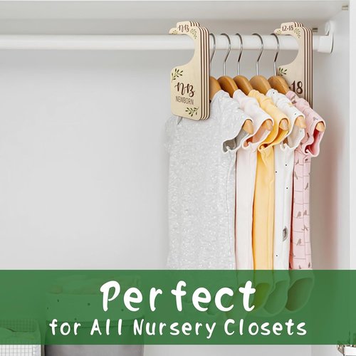Baby Closet Dividers - 8 PCS Adorable Wooden Double-Sided Size Hangers for Newborn to Toddler | Nursery Decor