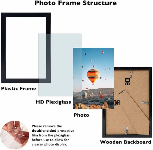 JCJMY 9x11 Picture Frame - Black Wall & Tabletop Display with Shatter-Resistant Plexiglass