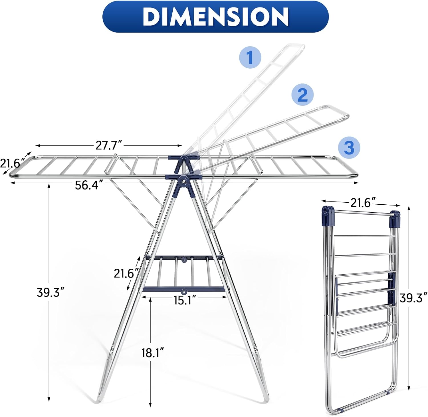APEXCHASER Stainless Steel Clothes Drying Rack - Height-Adjustable & Foldable Gullwings for Indoor/Outdoor Use