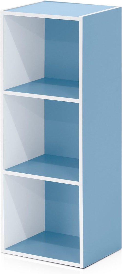 Furinno LUDER 3-Cube Bookshelf - Stylish Open Shelf Design | Easy Assembly | White/Light Blue Finish