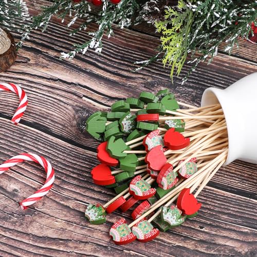 Christmas Sweater Cocktail Picks Set - 150 Wooden Xmas Food & Drink Decorations