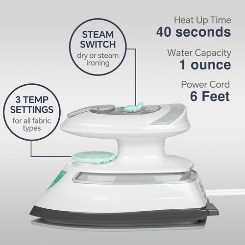 Beautural Mini Travel Steam Iron - Dual Voltage, Temperature Control, Non-Stick Soleplate | Perfect for Sewing & Quilting