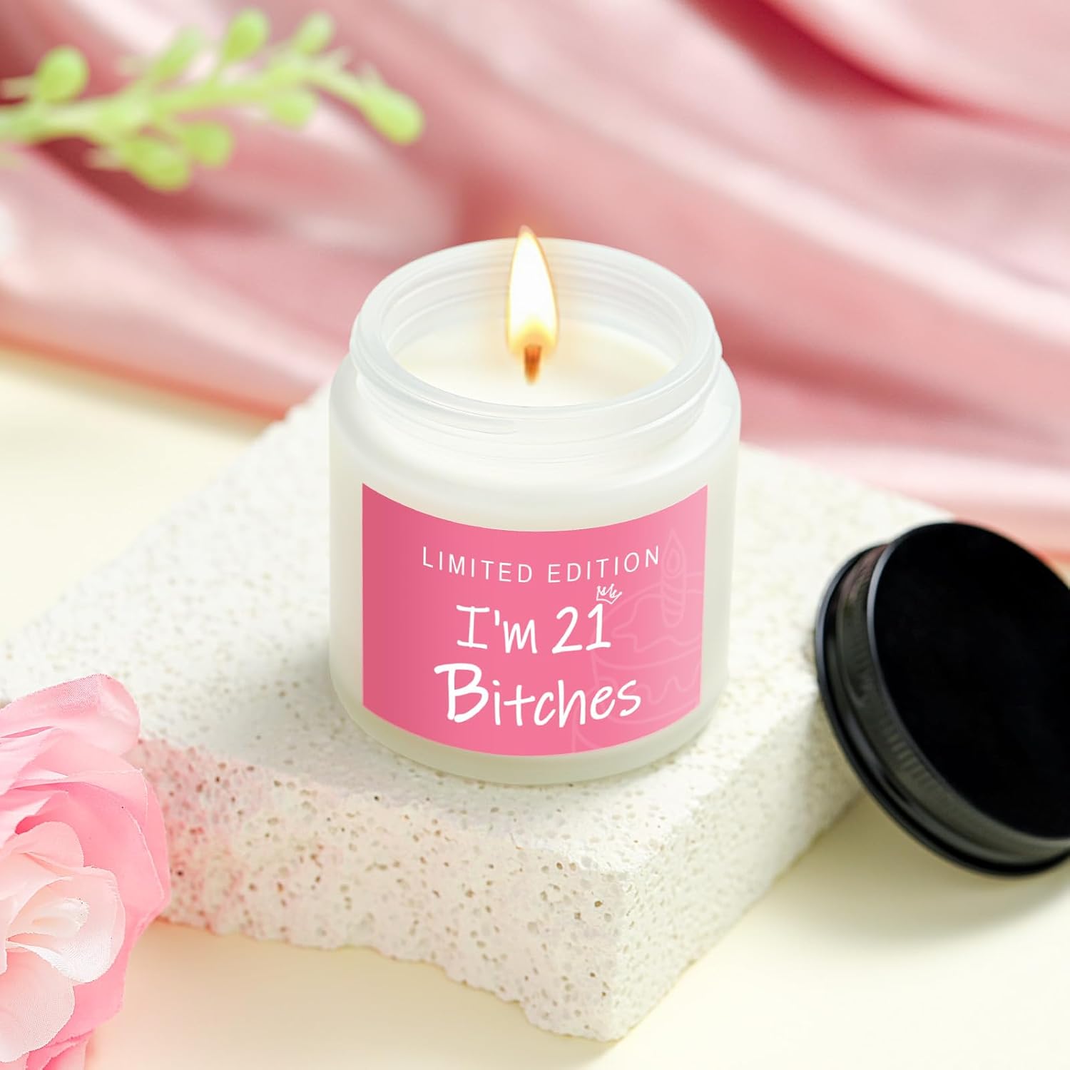 Skiennix 21st Birthday Gifts for Her | Unique & Funny 21-Year-Old Gifts - Wine Glass, Candle & Makeup Bag