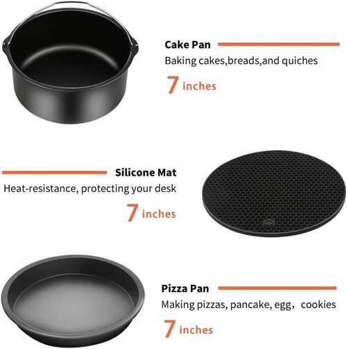 Gowise Air Fryer Accessories Set - 9PCS for 3.7QT to 5.8QT Fryers | Includes Cake Barrel, Pizza Pan & More