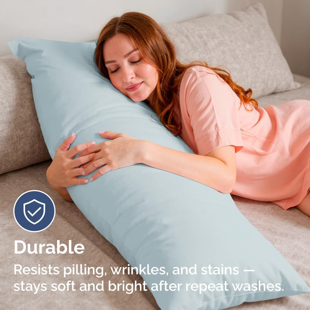 Skiennix Body Pillowcases Set of 2 | Soft 20x54 Long Pillow Covers for Side Sleepers - Wrinkle-Free, Machine Washable, Sky Blue